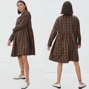 Everlane The Field Dress in Mocha Plaid size Small